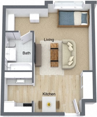 Floor plan for studio, 1 bath, 400 sqft
